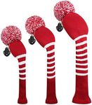 Scott Edward Stripes Style Knitted Golf Club Head Covers Set of 3, fit for Driver Wood(460cc), Fairway Wood, Hybrid(UT), for Men/Women Golfers, Individualized Looking and Washable (Crimson Red)