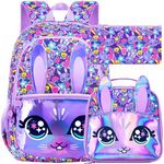 3PCS Unicorn Backpack for Girls, Sequin Bookbag for Elementary Preschool Students, 16" Kids Backpacks with Lunch Box for Girl - Pink