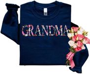 Regamor Embroidery Floral Grandma Sweatshirts For Women Gift Sweatshirt From Grandkids Flower Gift Mothers Day Christmas, Navy, XX-Large