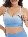 HOFISH Support Nursing Sports Bra Seamless Medium Impact Racerback Nursing Bras Pregnancy Padded Breastfeeding Bra Blue-White XL