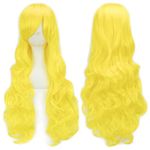 IMISSU 80cm Long Curly Natural Hair Cosplay Wig with Bangs Colorful Halloween Costume Party Wigs for Women (Fluorescent Yellow)