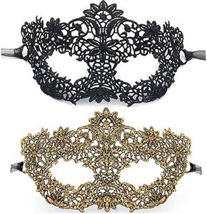 2 pcs Masquerade Lace Mask for Women, for Cosplay Venetian Mardi Gras Halloween Party - Black, Gold
