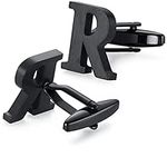 HONEY BEAR Mens Initial Alphabet Letter Cufflinks for Business Wedding Gift Black (R)