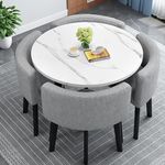 WOOOFA Round Dining Table Set for 4, Faux Marble Conference Table and Chairs Set, Kitchen Table Chairs Set with Strong Metal Frame, Space-Saving, Office Table and Chair Set for Home and Apartment