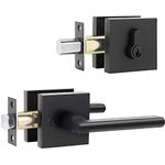 Ohuhu Door Handles Deadbolt Lock Set Black Exterior Entry Door Knob Modern Matte Front Locksets Lever Entry with Key Single Cylinder Privacy for Entrance Contemporary Square Heavy Duty in Zinc Alloy