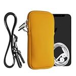 kwmobile Neoprene Phone Bag XXL - 7" - 17.7 x 8.5 cm Universal Case Holder with Neck Strap and Zipper - Honey Yellow