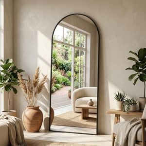 NBGV 70"x27" Floor Mirror Full Length, Arched Full Length Mirror with Stand, Large Full Body Mirrors for Bedroom Living Room or Cloakroom Black