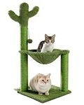 PEQULTI Cactus Cat Tree for Medium Cats with Hammock, Cat Scratching Post for Indoor Kitten with Dangling Ball and Full Wrapped Natural Sisal Rope Green