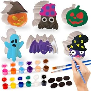 ArtCreativity Halloween Ceramic Fridge Magnet Painting Kit - 6 Pack - Halloween Fall Craft Set Includes Paint, Brushes, Magnets - DIY Home Decor Art & Craft for Beginners - Classroom Gifts Supplies