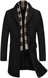 COOFANDY Men Casual Trench Coat Mens Winter Heavyweight Warm Single Breasted Coats with Plaid Scarf (Black XL)