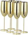 Oak & Steel 6 Gold Champagne Flutes, 280ml - Stainless Steel Gold Prosecco Glasses with Gift Box