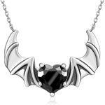 Feijiesi Bat Necklace 925 Sterling Silver Halloween Bat Necklace Gothic Jewelry for Women Girls, Sterling Silver, Cubic Zirconia