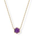 PAVOI 14K Gold Plated Gemstone Pendant Necklace | Dainty Chain Necklaces for Women | Amethyst, Green Fluorite, Labradorite, Rose Quartz Gemstone Pendants, Yellow Gold Amethyst, Amethyst