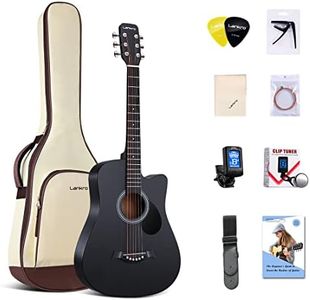 Lankro Chitarra Acustica 3/4 Per Principianti da 38 Pollici, per Bambini, Black Basswood Cutaway Guitarra Starter Kit con Custodia Morbida Stap Libro di Apprendimento Corde Strap Tuner Picks