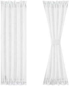 FMFUNCTEX Side Light Door Panel Curtains White72-inch Long Linen Texture Semi Sheer French Door Panels for Front Door Glass Door Window Drapes 24" w x 2 Pack
