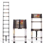 Retractable Ladder 3.2M/ 10.5FT with 330lb Load Capacity Folding Extendable Multi-purpose Stainless Steel Ladder 11 Steps for Household Daily Office Home Garden Construction Site Use