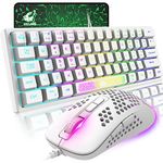 Magic-Refiner Gaming Keyboard and Mouse Combo,60% Percent Portable Keyboard with RGB Backlit＆Ergonomic Design,Rainbow Led Honeycomb Gaming Mouse and Smooth Mouse Pad for PC Gamers and Officers（White）