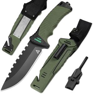 naifu® - The Hunter X - VERDE - Coltello sopravvivenza a lama fissa da 12 cm in acciaio inossidabile - Coltello da caccia - Sopravvivenza - Bushcraft - Accendino e affilatore inclusi