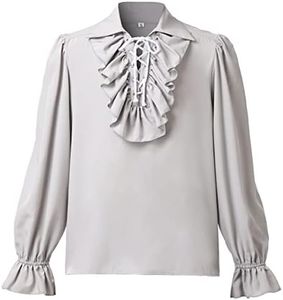 GRACEART Mens Pirate Shirt Ruffle Colonial Shirt Renaissance Poet Shirt Steampunk Vampire Gothic Costume