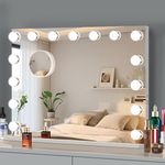 Ruication Hollywood Vanity Mirror with Lights, 58×46cm Large Lighted Makeup Mirror with 15 Dimmable Bulbs, Touch Screen Control and USB Output Port, Tabletop or Wall Mounted Mirror For Bedroom