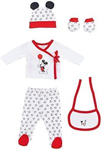 Interbaby - Set Regalo 5 Piezas de Disney Mickey Rojo - Primera Puesta Bebé Recien Nacido - Algodón Orgánico e Hipoalergénico.