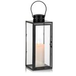 NUPTIO Lantern Black Outdoor for Candle: 35cm Tall Garden Candle Lanterns Indoor Hanging Decorative Memorial Metal Glass Outside for Living Room Christmas Halloween Wedding Centrepieces