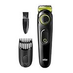 Braun Beard Trimmer BT3221, Beard trimmer and Hair Clipper for Men, Lifetime Sharp Blades, 20 Length Settings, Black/Volt Green, 1 Count