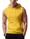 Babioboa Men's Workout Hooded Tank Tops Sleeveless Bodybuilding Training T Shirt Pocket Gym Hoodies Yellow