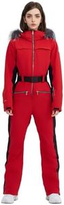 HIGH EXPERIENCE Women Ski Suit One Piece Snow Jumpsuit Snow Stretchy Outfit Snowboard Onesie Insulated Waterproof Winter Warm (Red, Medium)