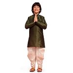 AJ DEZINES Kids Silk Ethnic Kurta Patiala Set for Boys - (Green, 8-9 Years)