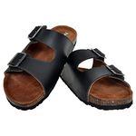 Hx London Genuine Waxy Leather Black Slipon Adjustable Sandals for All Day & Ethnic Wear | Genuine Cork Sandal for men | Size - 10