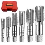 6-Piece NPT Pipe Tap Set, Precision Carbon Steel NPT Tap Set for Clean Accurate Threads, 1", 3/4", 1/2", 3/8", 1/4", 1/8" NPT Tap, Perfect for Plumbers Mechanics DIYers, with Durable Plastic Case