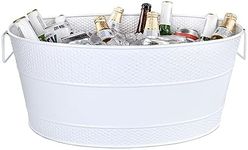 BREKX Modern White Aspen Galvanized Tub, Metal Ice and Drink Bucket Beverage Tub, Large Drink Cooler for Parties Large 15-Bottle Wine Basket for Wedding Gift- 25QT (6 Gallon) Oval - New for 2024/2025