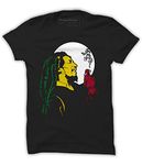 Quote Marshals Marijuana Rasta Black Cotton T-Shirt for Men's S