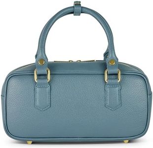 Italian Real Leather Top-Handle Crossbody Bag for Women with Rectangular Shape | Compact Structured Everyday Purse (Denim)