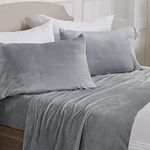 Ultra Soft Micro Fleece Sheet Set with Deep Pockets - Plush Velvet & Polar Fleece for Cozy Warmth - Tribeca Collection (Queen, Grey)