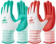 Trifabricy Gardening Gloves for Women/Men - 6 Pairs Breathable Natural Latex Garden Gloves with Grip, Outdoor Hard-wearing Protective Work Gloves for Lawn Yard, Medium, Green & Red