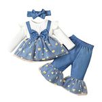 Hopscotch Polyester Girls Floral Print Top Pant Set With Headband In Blue Color For Ages 6-9 Months