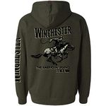 Winchester Official Vintage Rider Printed Fleece Pullover Hooded Sweatshirt for Men, Women, Unisex, Army Heather, Large