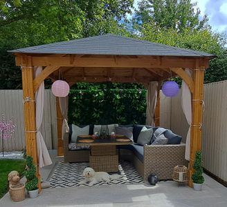 Dunster House Wooden Gazebo 3x3m – Heavy Duty Hot Tub Shelter with Roof Shingles