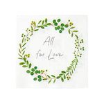 Talking Tables All For Love Wedding Napkins for Cake, Engagement Party, Bridal Shower, Anniversary | Pack of 16, Cocktail Sized Serviettes with White Wreath Design