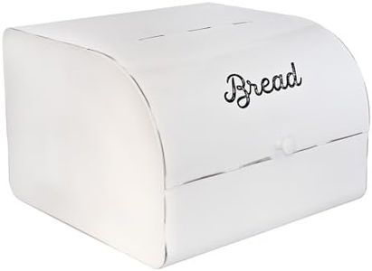 AuldHome Design Large White Bread Box; Farmhouse Enamelware Vintage Style Family Size Countertop Bread Bin