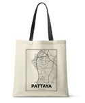 Pattaya, Thailand, City Street Map Printed Natural Cotton Tote Bag