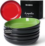 MIAMIO – 890 ml Set of 6 Pasta Bowls/Salad Bowls, Pasta Plates Wide and Shallow Bowl, Large Ceramic Stoneware Deep Plate Serving Soup, Microwave and Dishwasher Safe - Le Papillon Collection (Mixed)