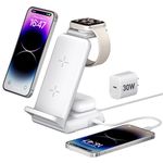 4 in 1 Wireless Charging Station, Aluminum Wireless Charger for iPhone 15/14/13/12/11/X/8, 30W Phone Charging Dock for Apple Watch Ultra/9/8/7/6/5/4/3/2/SE and AirPods Pro 2/3