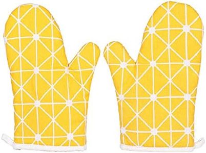 SUJAYU Cotton Oven Mitts 10.6 X 6.7 Inch, Non-Slip 392°F Heat Resistant Kitchen Gloves, BBQ Gloves for Cooking Baking Grilling, Set of 2 (Yellow)