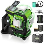 Huepar 4x360 Laser Level Adjustable Brightness Green 16 Lines Leveler with LCD Screen, 2 Type Batteries (Li-ion Battery+4*AA Battery), 4 Working Modes, ±2mm High Accuracy Self Leveling Laser Leveler