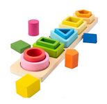 CHANNAPATNA TOYS Wooden Montessori Toys for 1 2 3 Year Old Boys Girls- Block Sorting & Stacking Toys for Baby Toddlers, Educational Shape Color Sorter Preschool Kids Gifts N