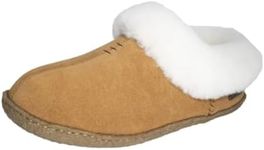 PEDOQU Women Slipper Leather Upper Sheepskin Collar Memory Foam Rubber Soles Indoor Outdoor House Slipper, Chestnut, 10