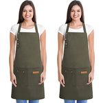 WENYA 2 Pack Kitchen Apron for Women, Unisex Adjustable Cooking Apron with Pockets, Canvas Waterproof Apron for Home Kitchen, Restaurant, Coffee House (Dark Green)